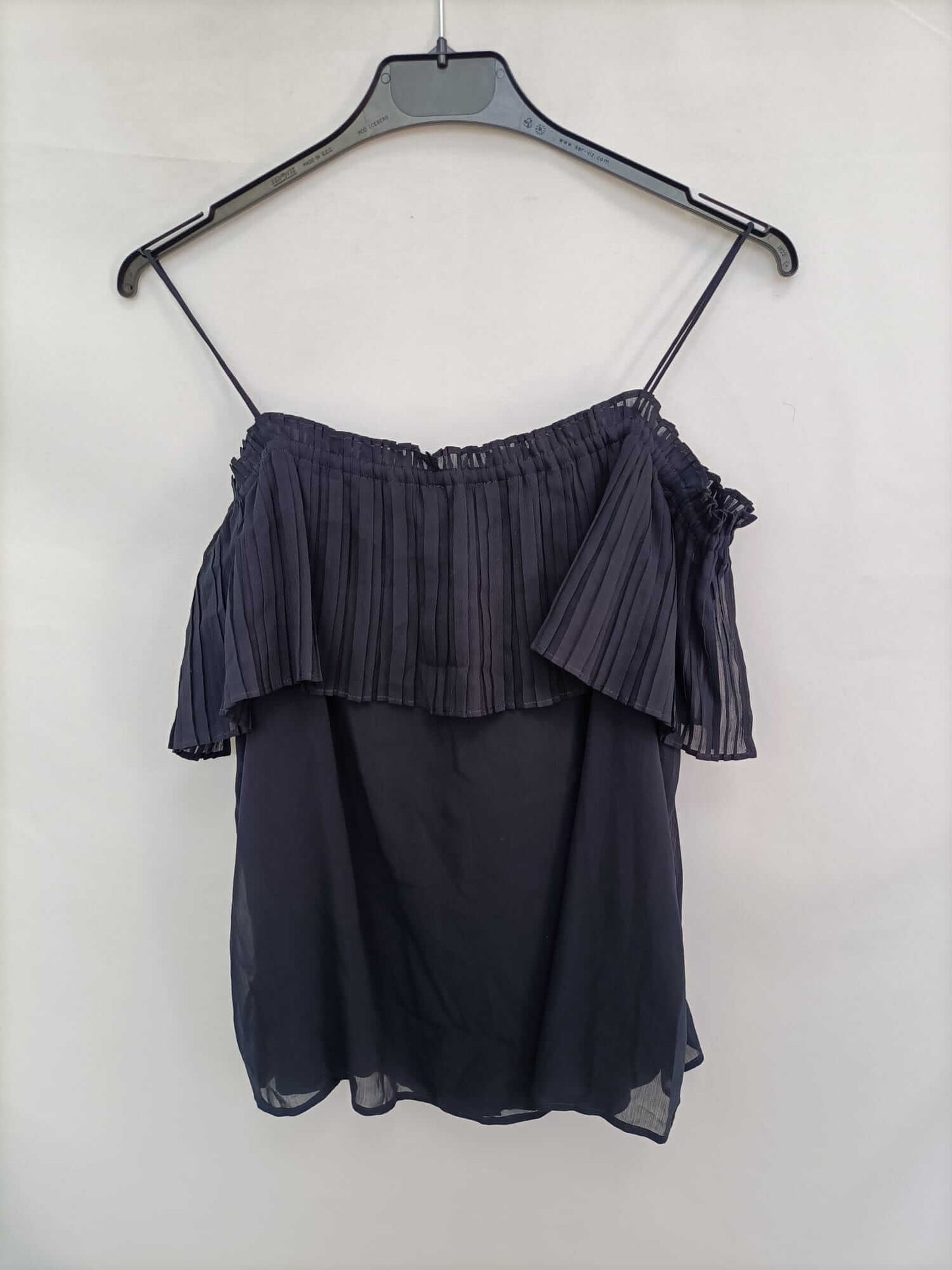 MASSIMO DUTTI. Top azul escote plisado T.xs