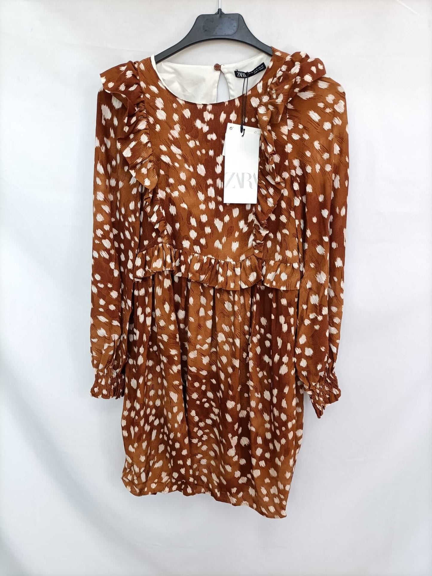 ZARA. Vestido marrón estampado T.xs