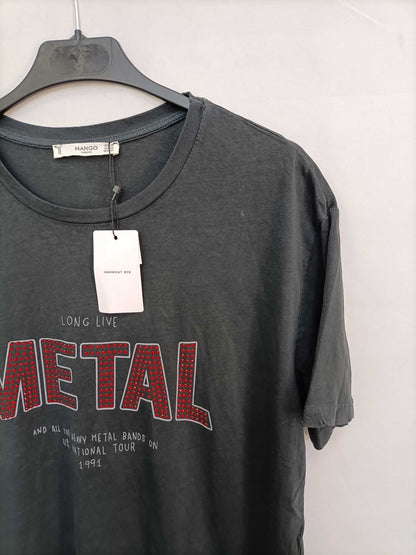 MANGO. Camiseta gris "METAL" T. s