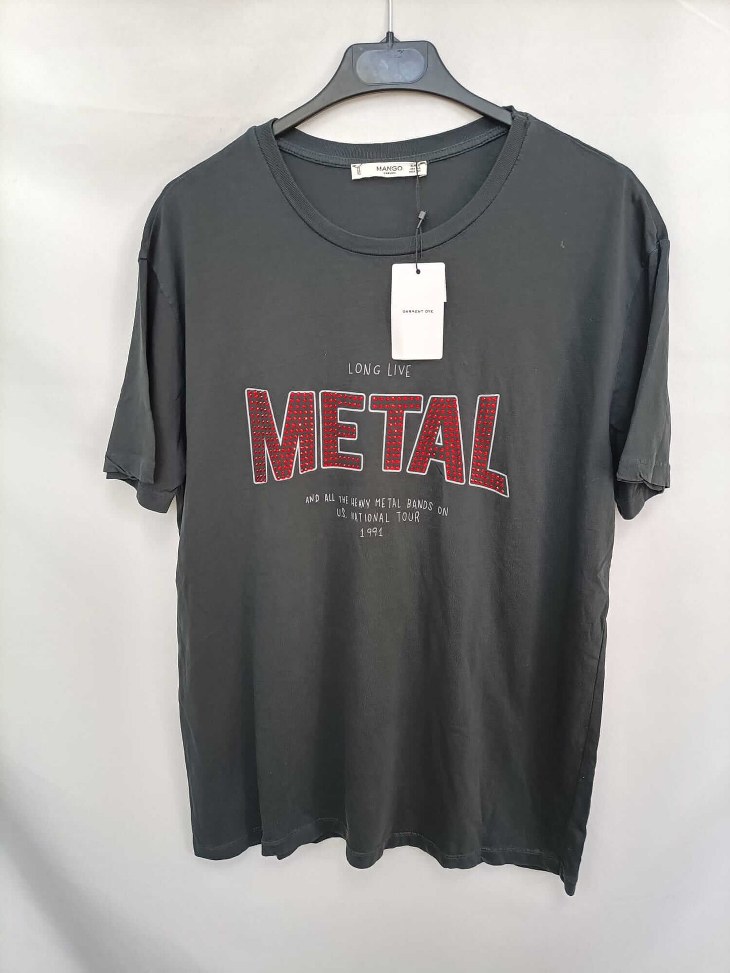 MANGO. Camiseta gris "METAL" T. s