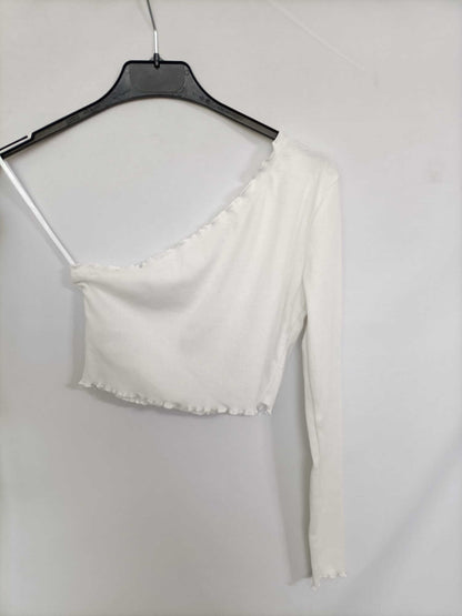 SHEIN. Top blanco canalé T.s