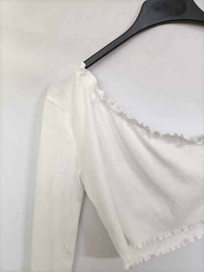 SHEIN. Top blanco canalé T.s