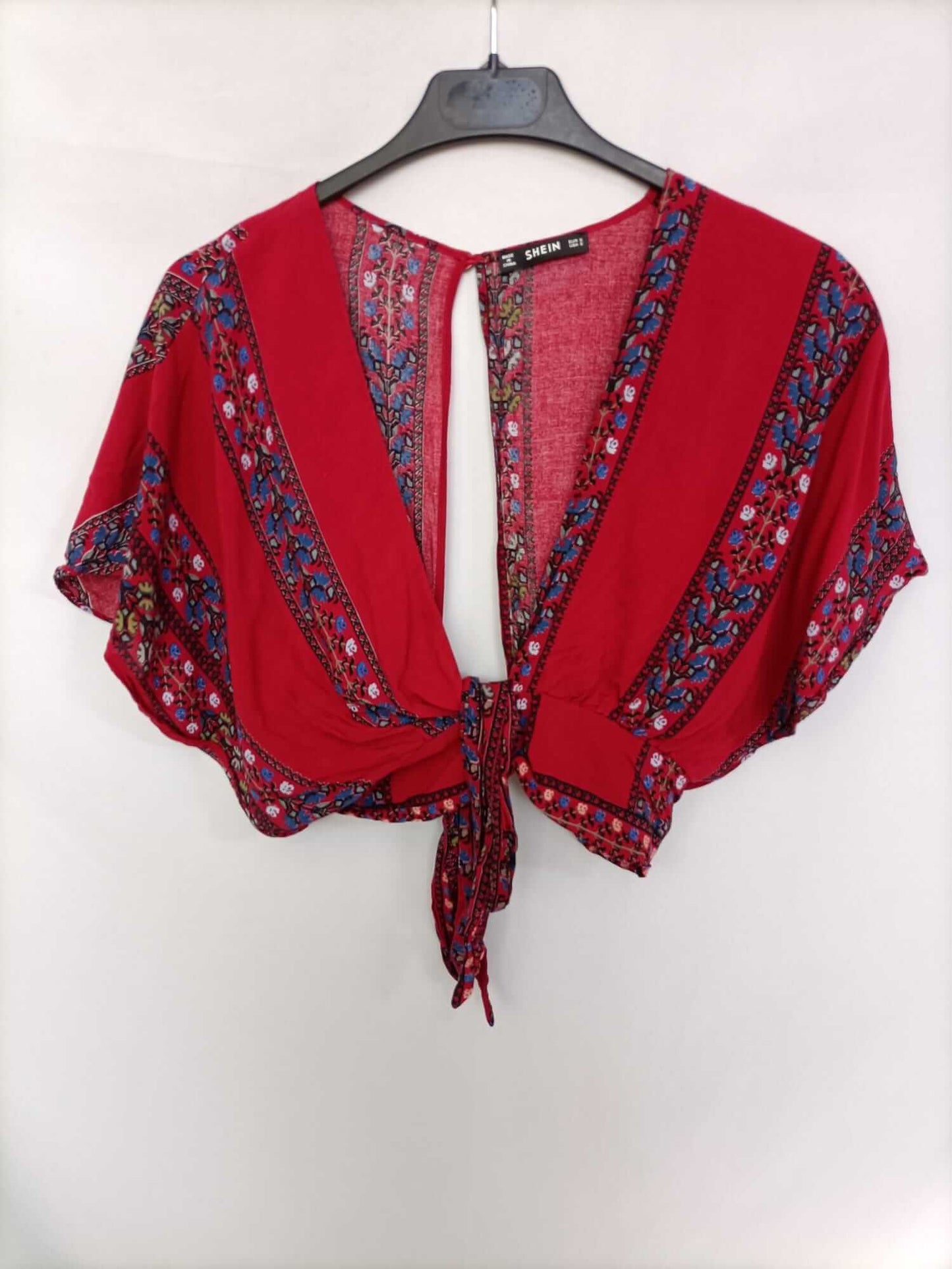 SHEIN. Burgundy Striped and Floral Ts Top