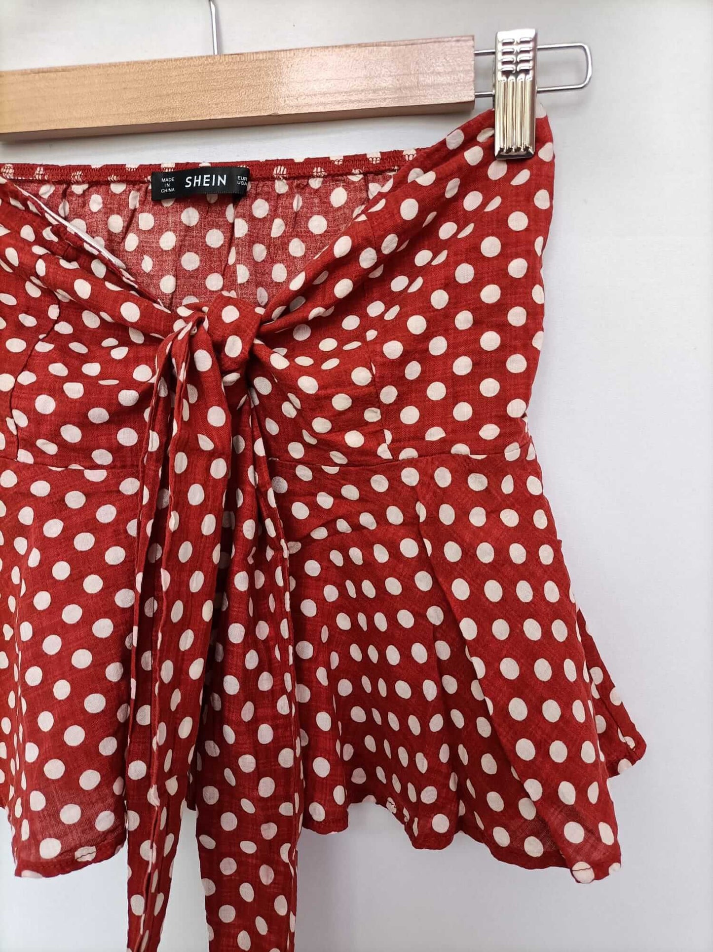 SHEIN. Burgundy Polka Dot Ts Top