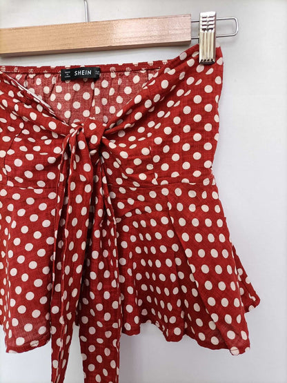 SHEIN. Burgundy Polka Dot Ts Top