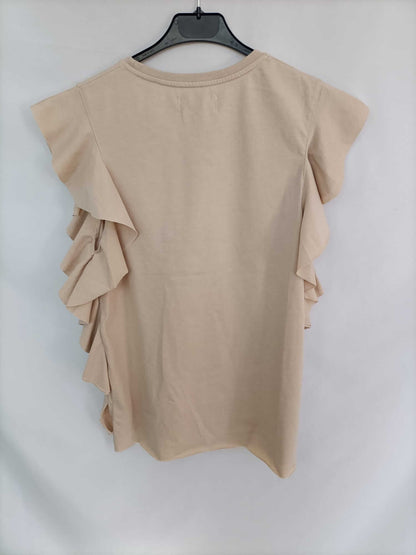 MEKKEDES. Camiseta beige volantes T.xs/s