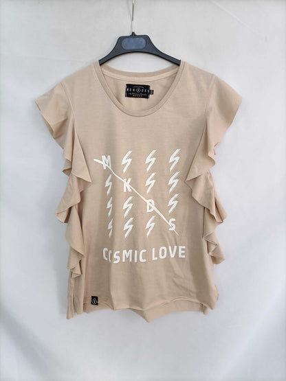 MEKKEDES. Camiseta beige volantes T.xs/s
