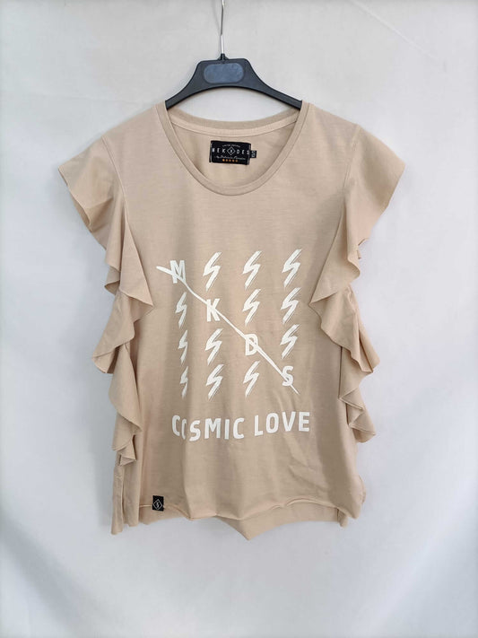MEKKEDES. Camiseta beige volantes T.xs/s