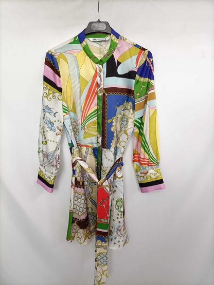 ZARA. Vestido camisero estampado T.xs
