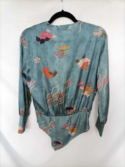 ZARA. Body verde agua flores T.s