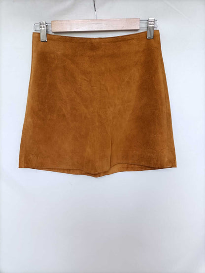 ZARA. Camel leather short skirt T.xs