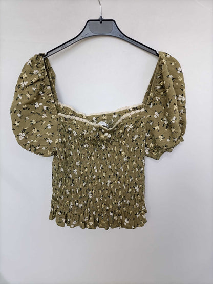 ZARA. Top verde nido de abeja T.s