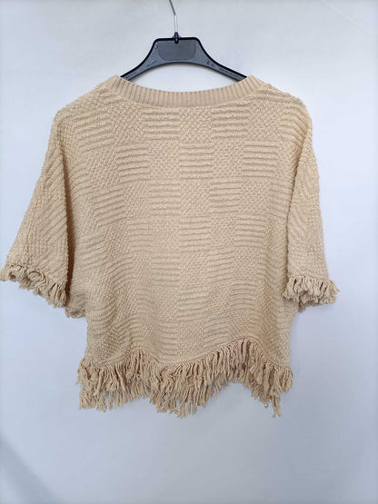 ZARA. Beige knit top with fringes Tm