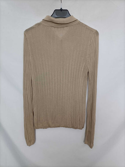 ZARA. Top beige canalé T.m