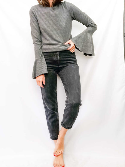 ZARA.Camiseta gris canalé T.M