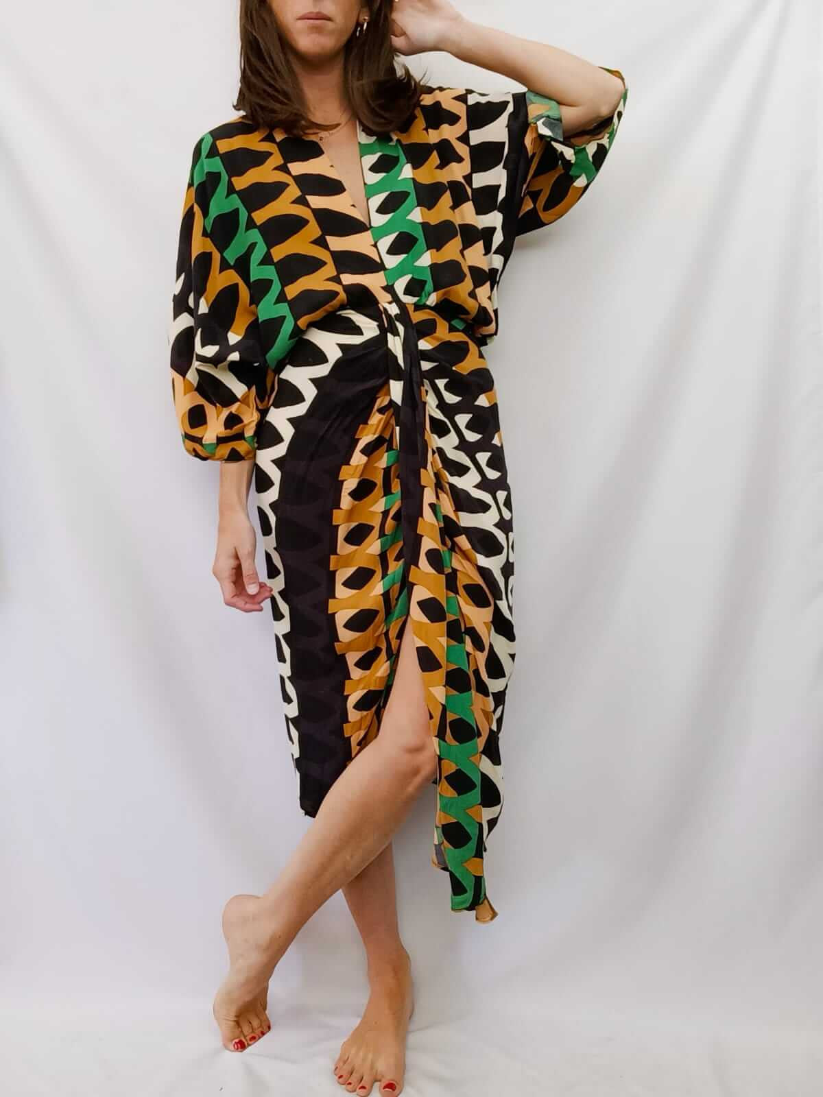 ZARA.Vestido midi estampado T.xs