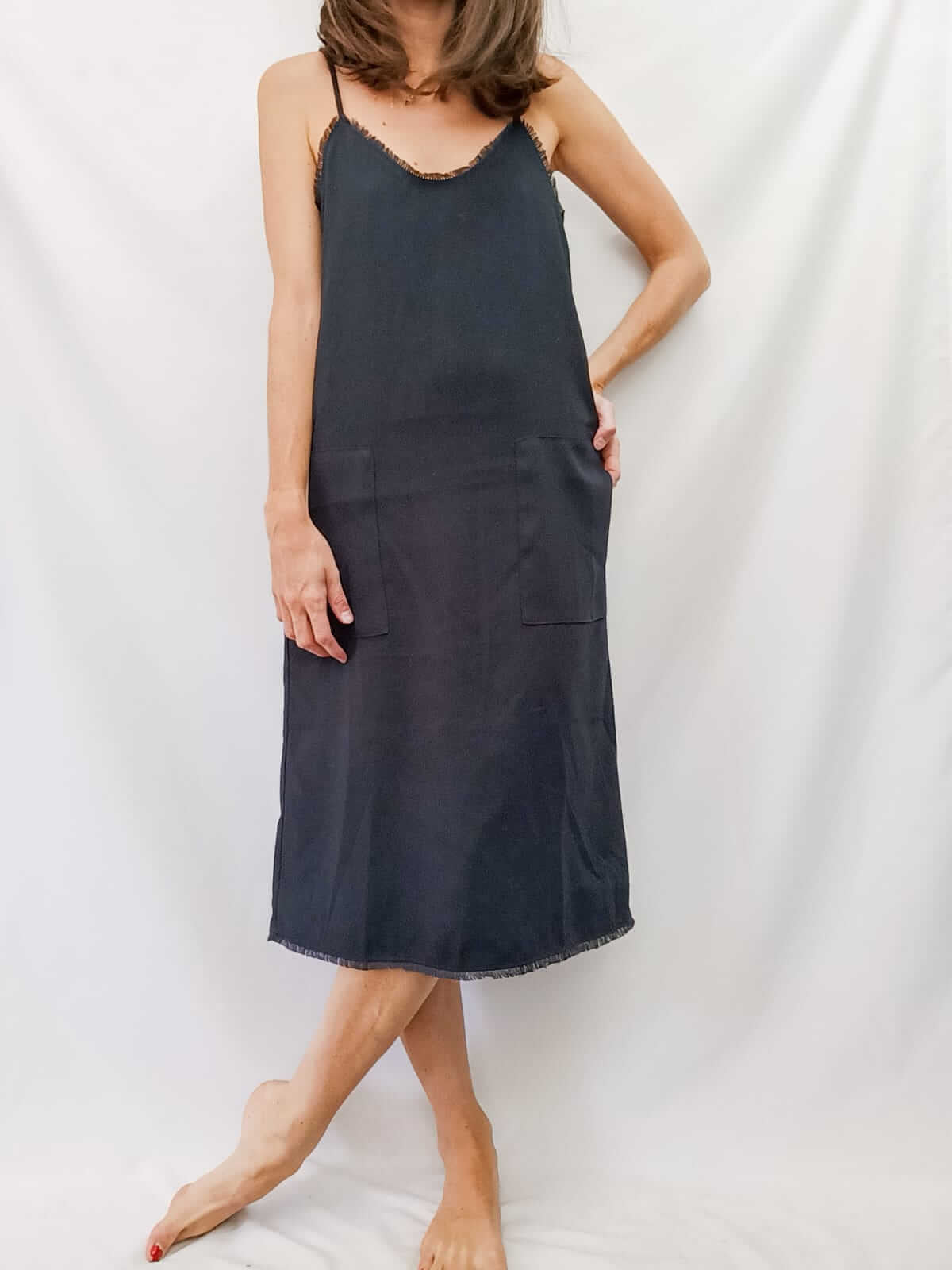 MANGO.Vestido azul lencero T.s