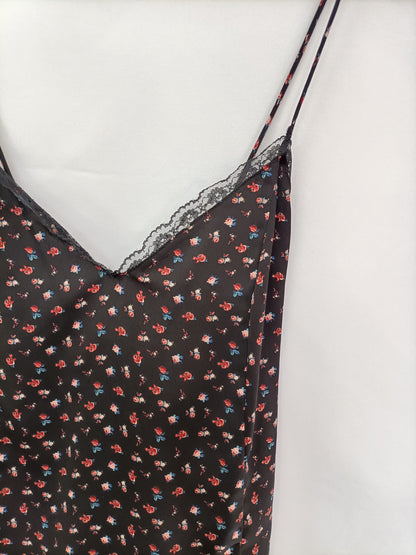 ZARA.Top lencero negro flores T.s