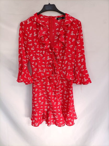BOOHOO.Short red floral dress S.36
