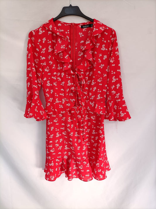BOOHOO.Vestido corto rojo flores T.36
