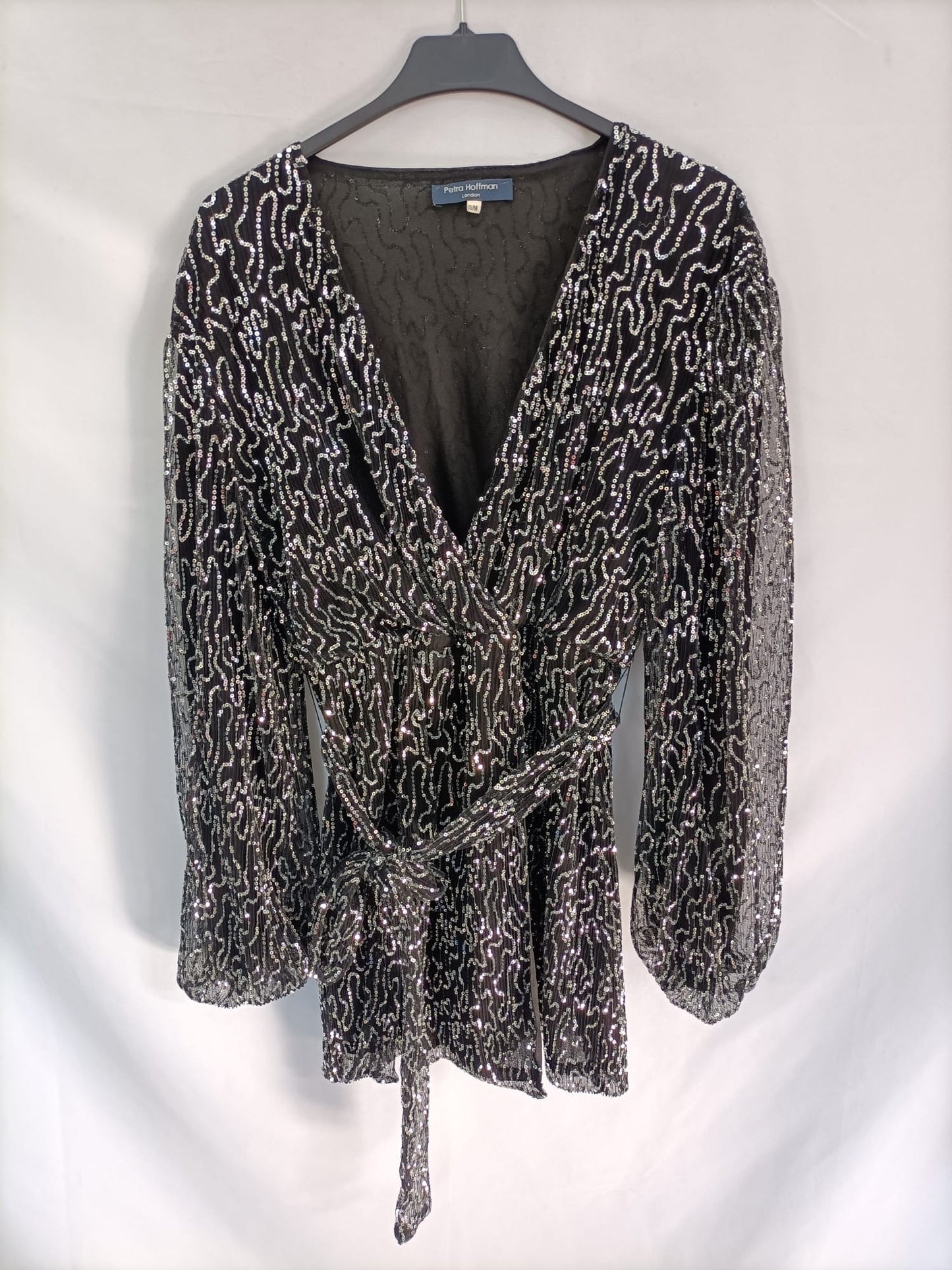 PRETTA LONDON.Vestido corto negro lentejuelas t.S/M