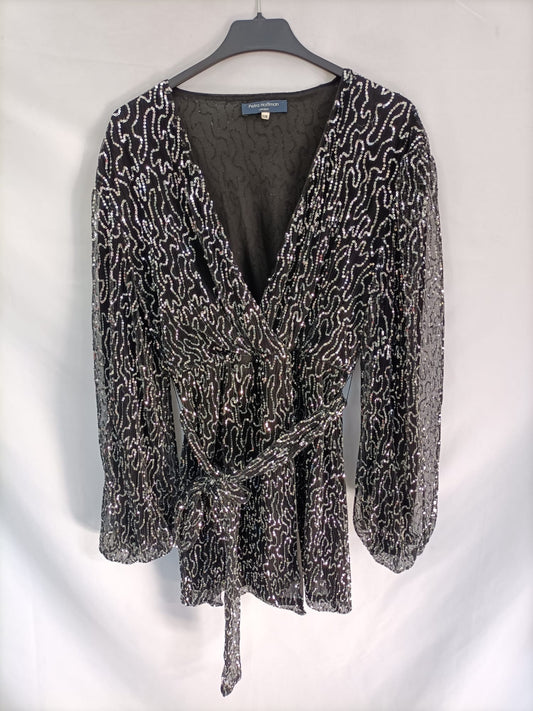 PRETTA LONDON.Vestido corto negro lentejuelas t.S/M