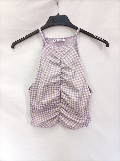 ZARA.Croptop cuadros vichi fruncido T.s