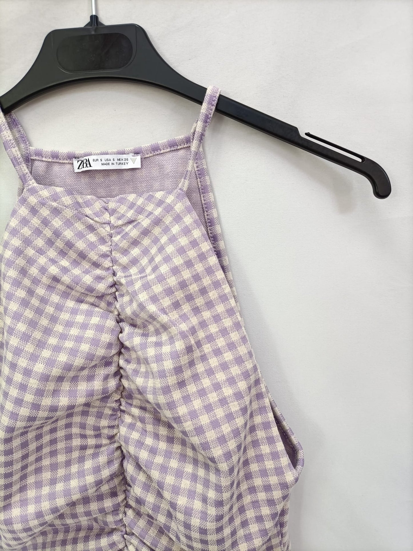 ZARA.Croptop cuadros vichi fruncido T.s