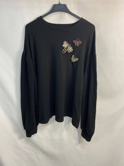 MANGO.Jersey/ Sudadera negra abalorios T.m