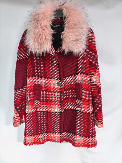ZARA. Checked fur coat, size XL