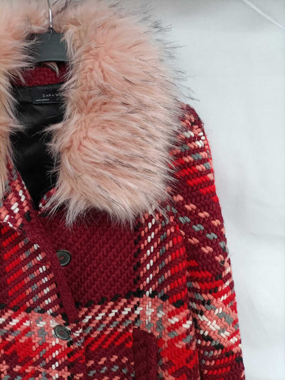 ZARA. Checked fur coat, size XL