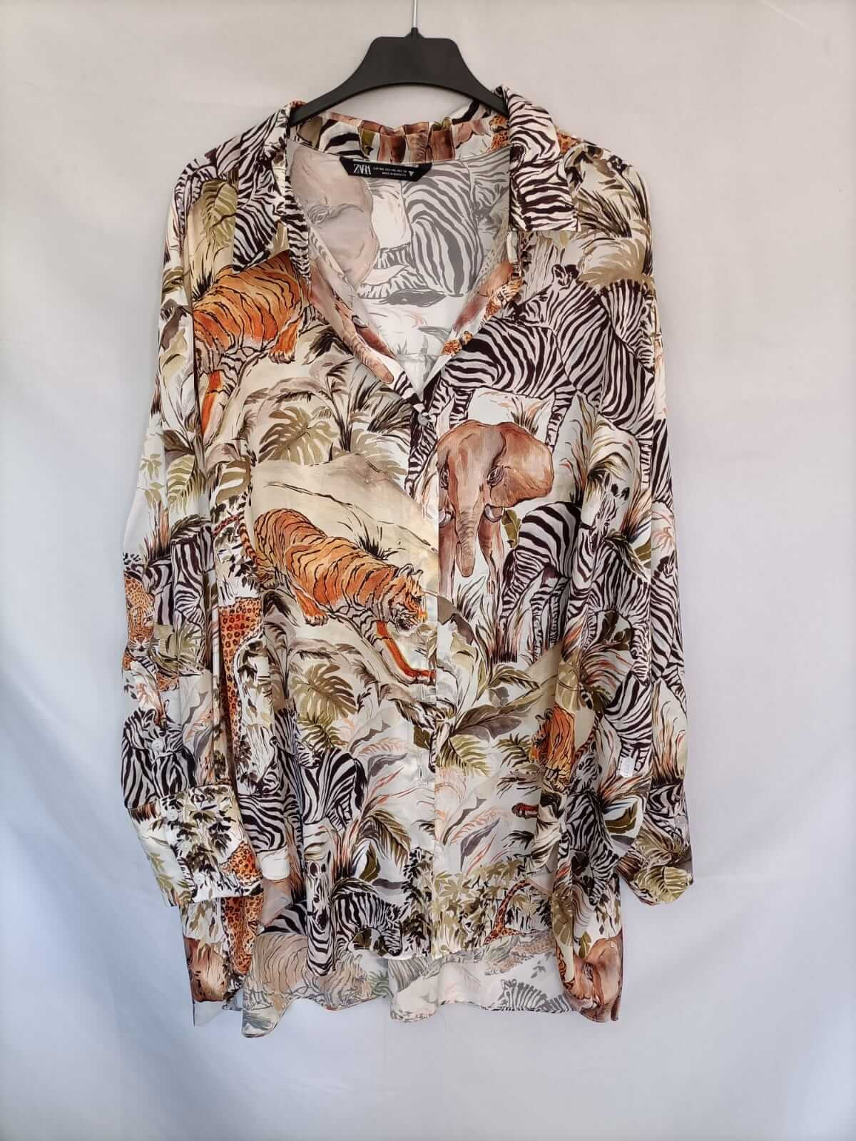 ZARA. Jungle print fluid blouse S.XXL