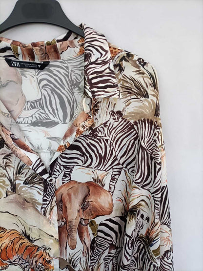 ZARA. Jungle print fluid blouse S.XXL