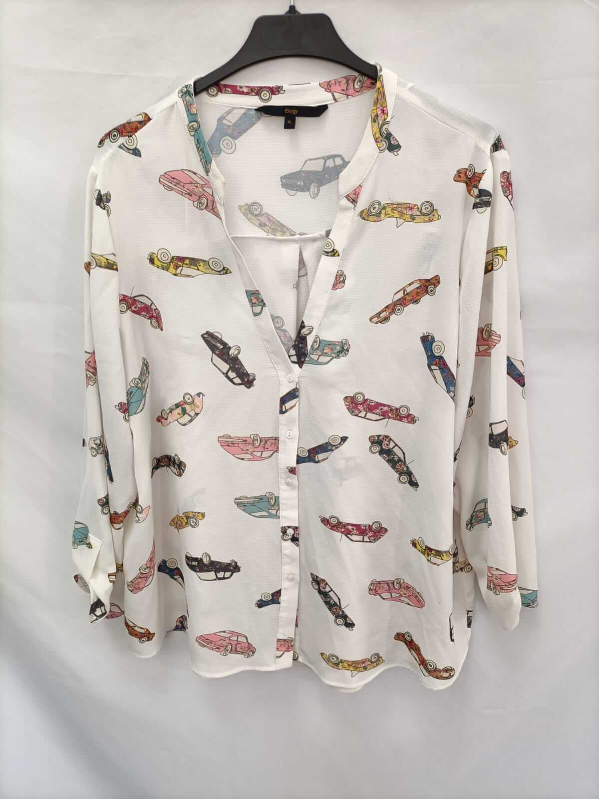ELOGY. White blouse with cars, size XL