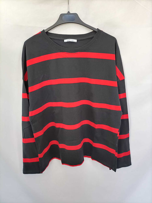 ZARA. Black and red striped T-shirt