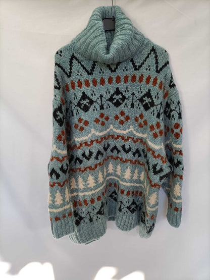 ZARA, Jersey/vestido turquesa navideño T.s