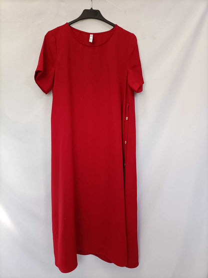 MANGO. Vestido midi rojo botones T.s