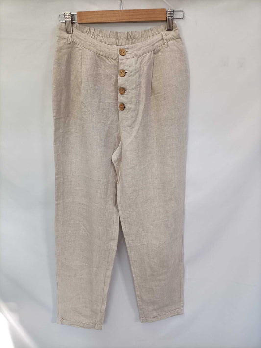 MANGO. Pantalón lino beige T.s