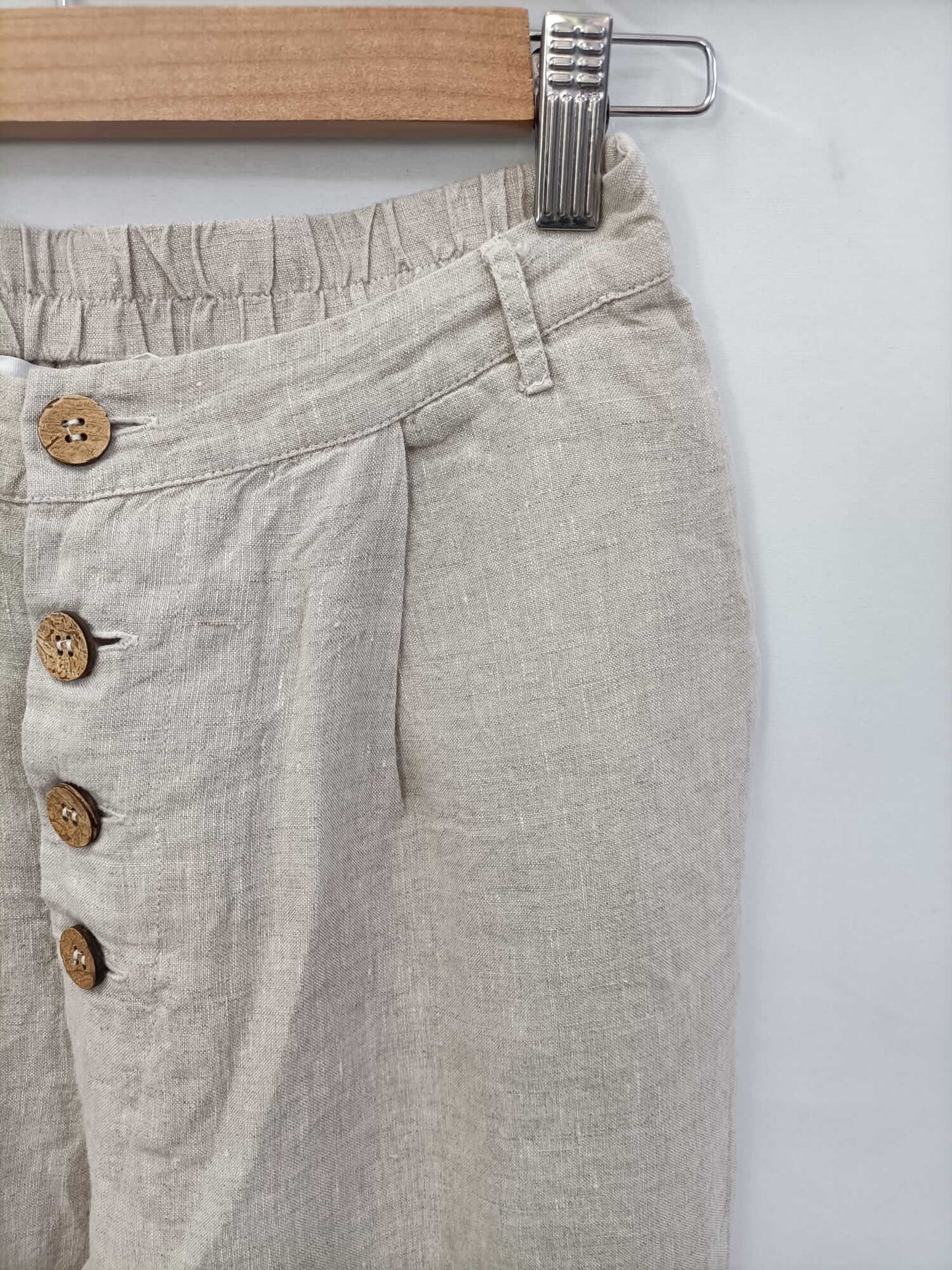 MANGO. Pantalón lino beige T.s