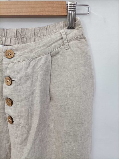 MANGO. Pantalón lino beige T.s