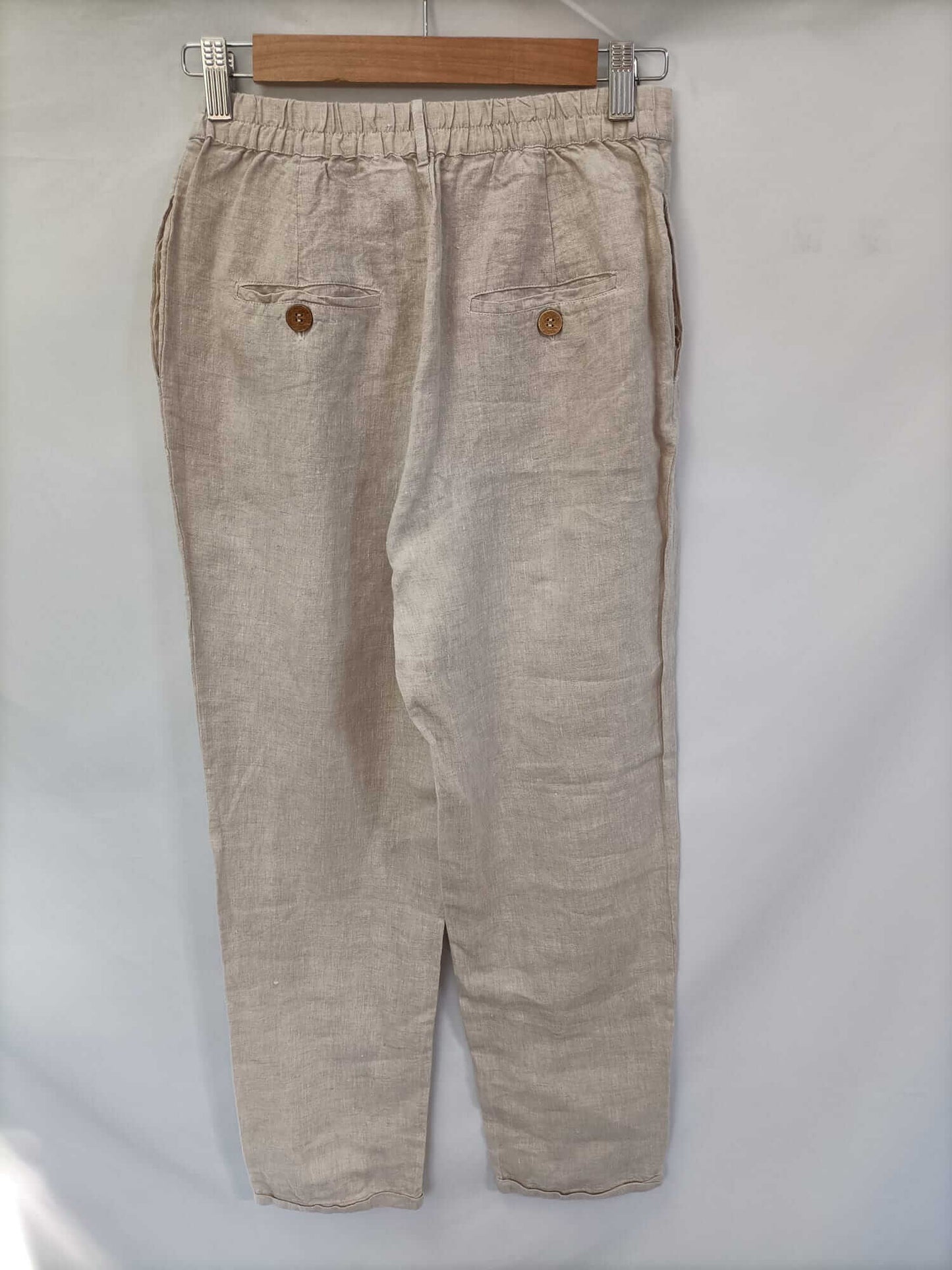 MANGO. Pantalón lino beige T.s