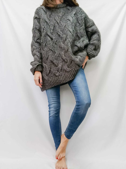 ZARA. Grey cable-knit sweater Tm