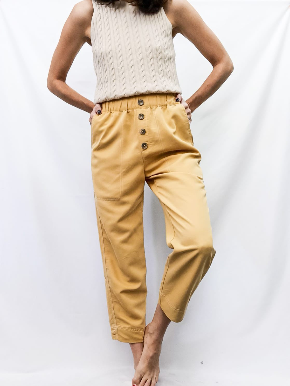 ZARA.Yellow flowing trousers T.xs