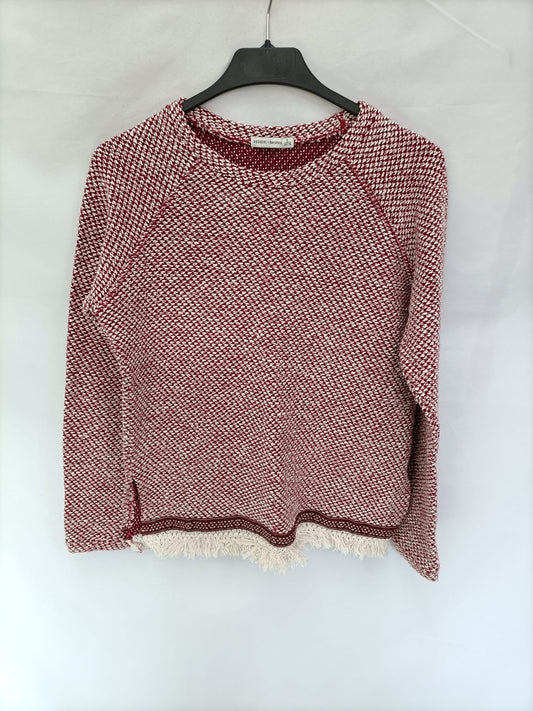 BERSHKA.Top burdeos y beige tweed T.s