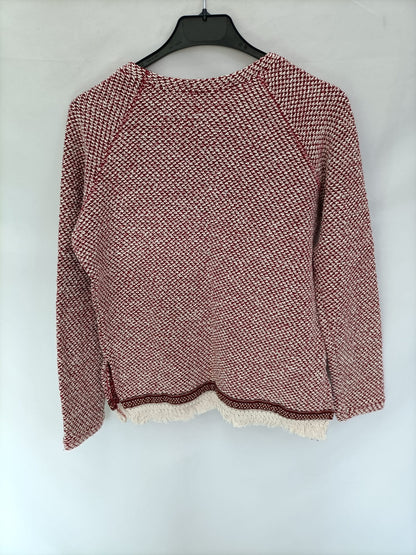 BERSHKA.Top burdeos y beige tweed T.s
