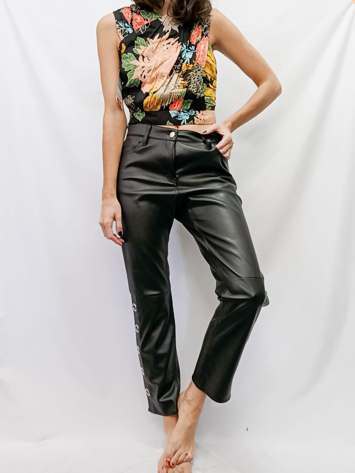 H&amp;M.Straight-leg faux leather trousers S.38