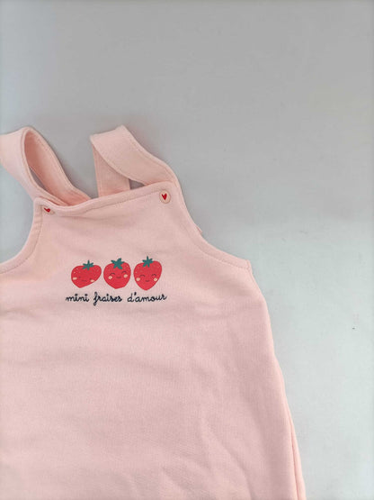 VERRBAUDRT. Strawberry pink overalls S. 3 months