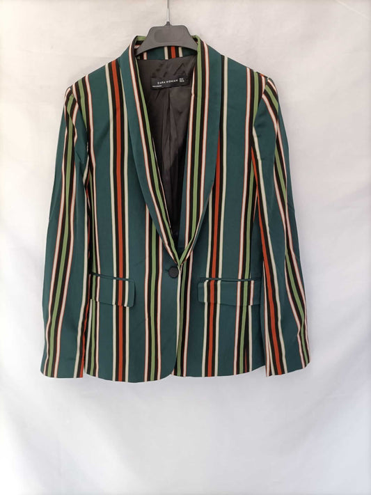 ZARA. Blazer verde rayas T.s