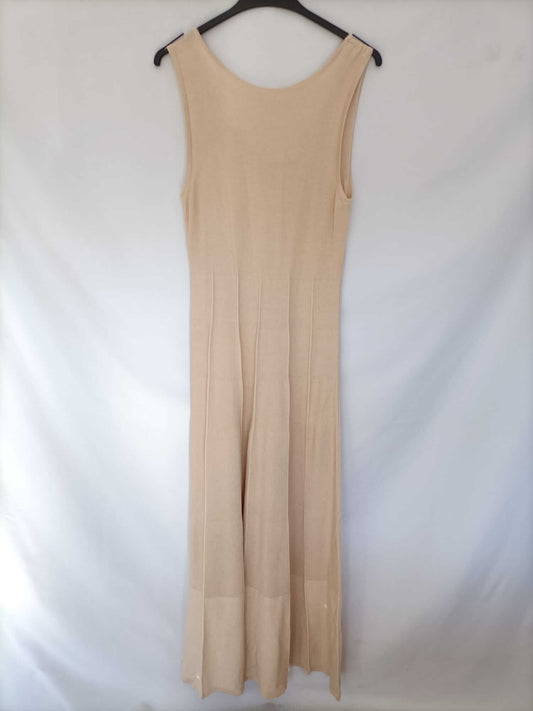 ZARA. Vestido punto beige midi T.m