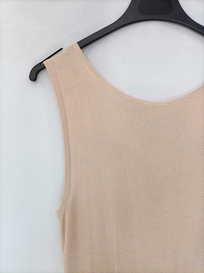 ZARA. Vestido punto beige midi T.m